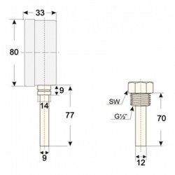 Thermomètre à cadran avec plongeur horizontal - Doigt de gant